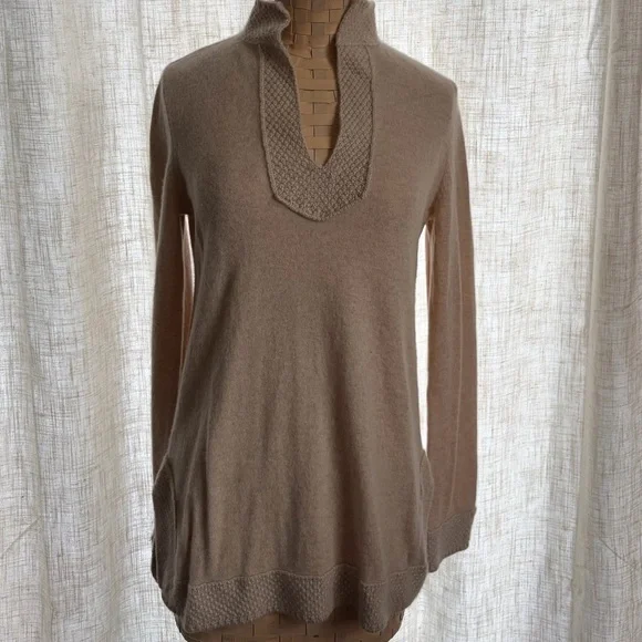 Tory Burch 100% Cashmere V Neck Sweater Beige Size M - Picture 11 of 14
